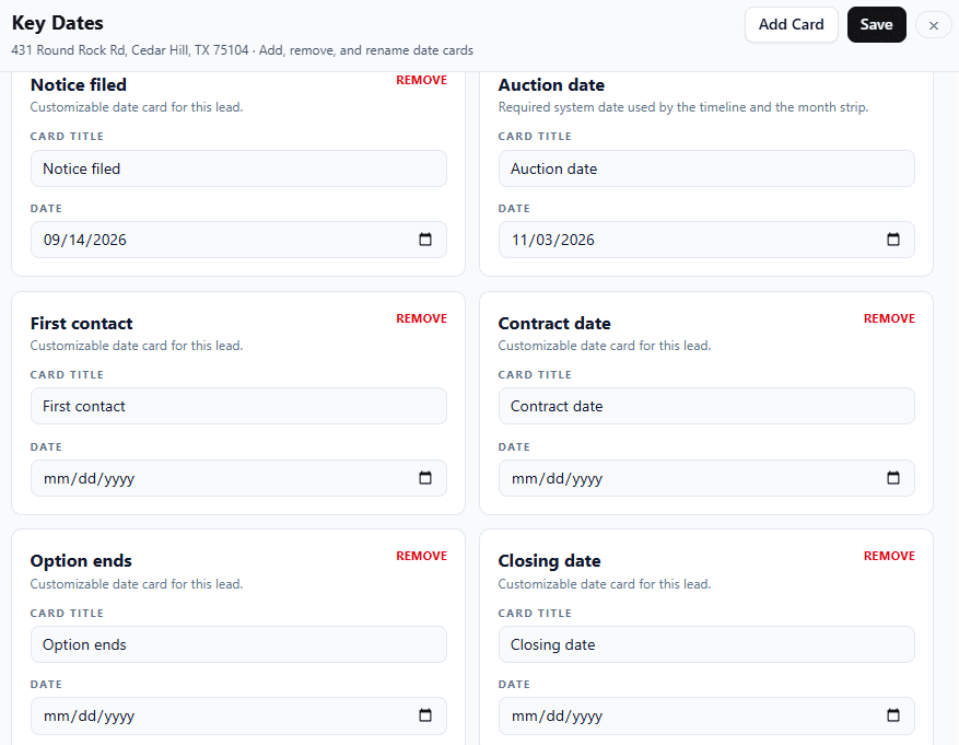 Key dates you can add, rename or remove.