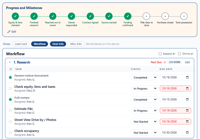 Workflow Steps broken into tasks with schedules, due dates and ownership.
