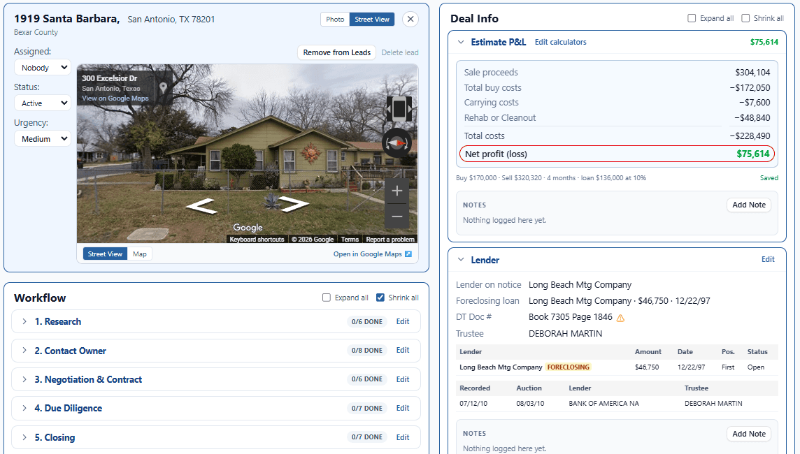High equity pre-foreclosure in Bexar County, shown in ForeclosureLeads