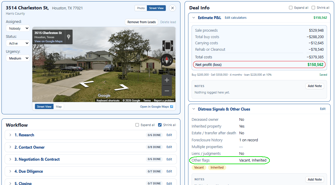 High equity pre-foreclosure in Harris County, shown in ForeclosureLeads