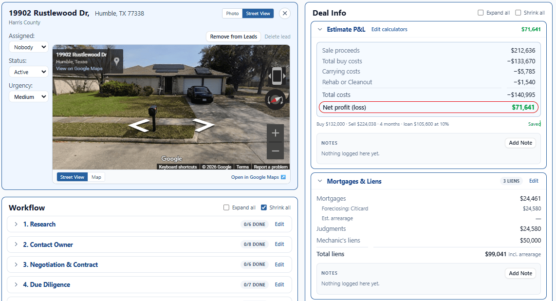 High equity pre-foreclosure in Harris County, shown in ForeclosureLeads