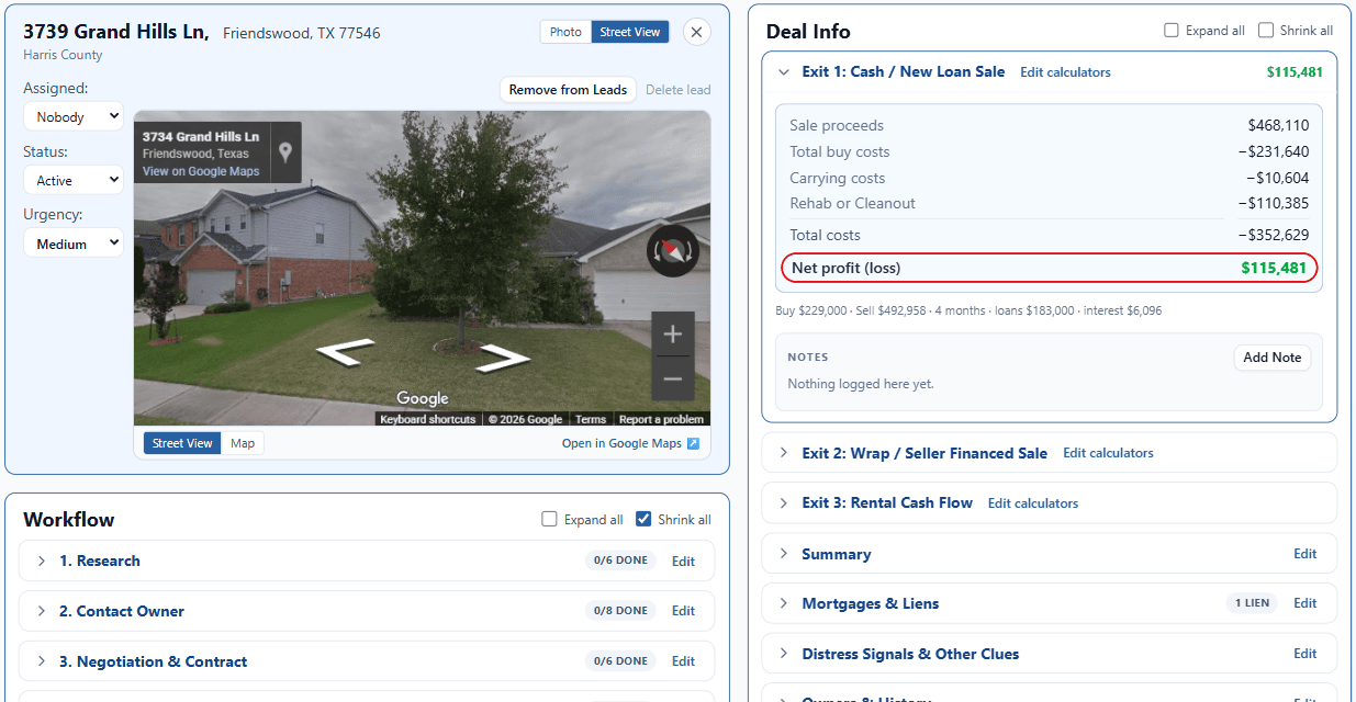 High equity pre-foreclosure in Harris County, shown in ForeclosureLeads