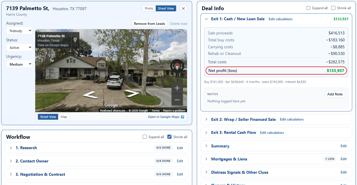 High equity pre-foreclosure in Harris County, shown in ForeclosureLeads