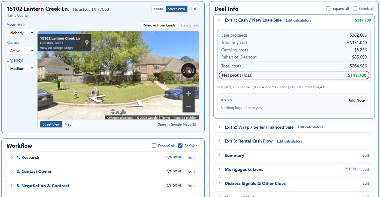High equity pre-foreclosure in Harris County, shown in ForeclosureLeads
