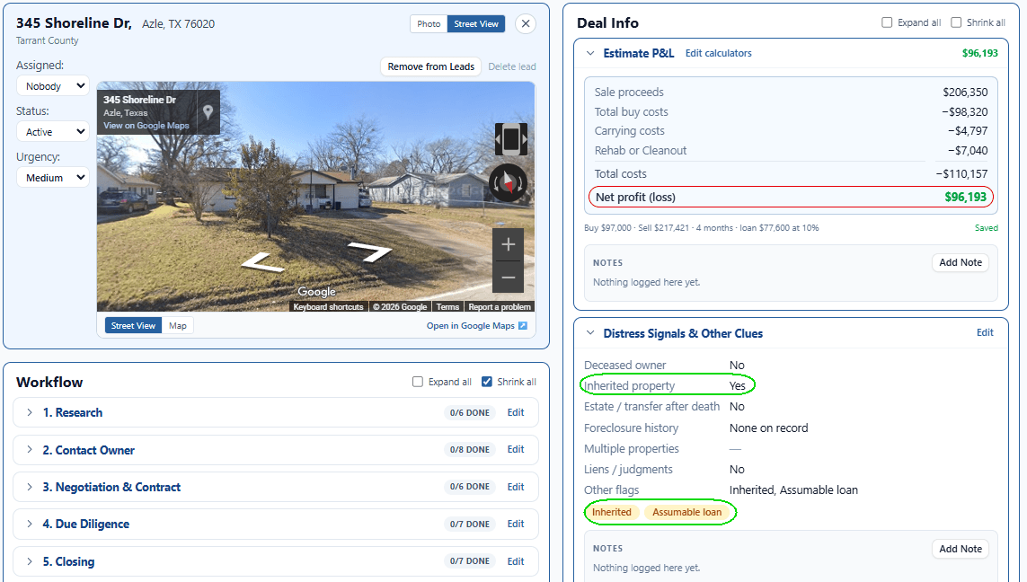 High equity pre-foreclosure in Tarrant County, shown in ForeclosureLeads