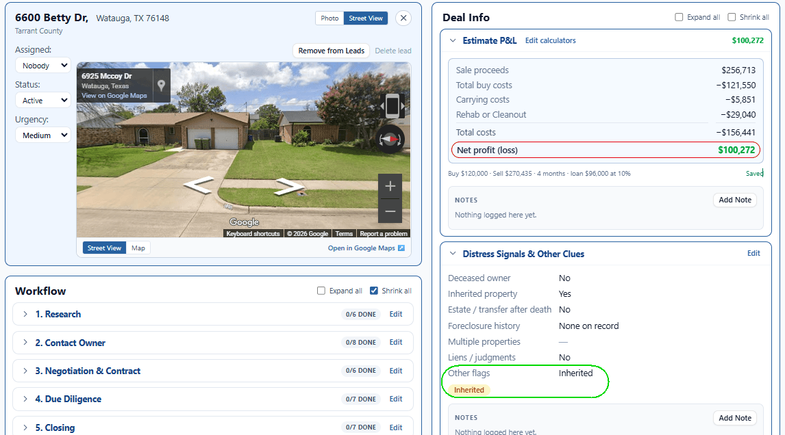 High equity pre-foreclosure in Tarrant County, shown in ForeclosureLeads