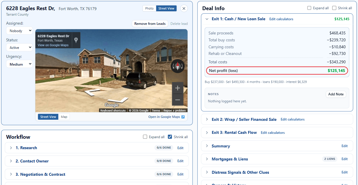 High equity pre-foreclosure in Tarrant County, shown in ForeclosureLeads