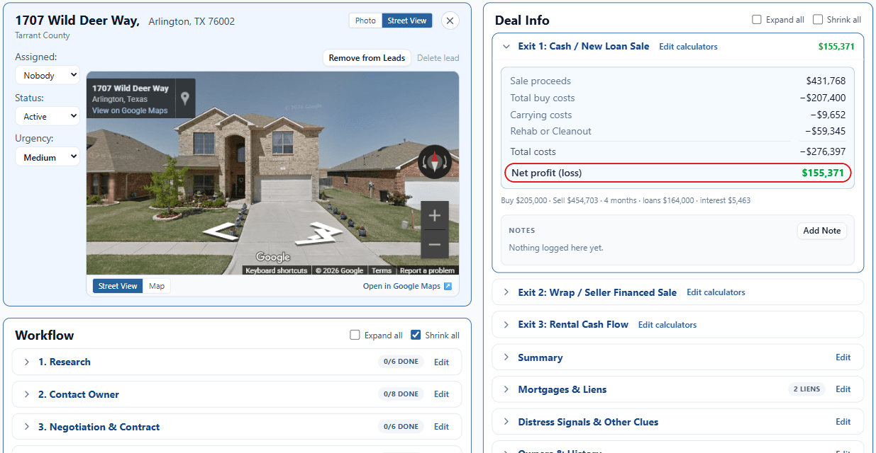 High equity pre-foreclosure in Tarrant County, shown in ForeclosureLeads