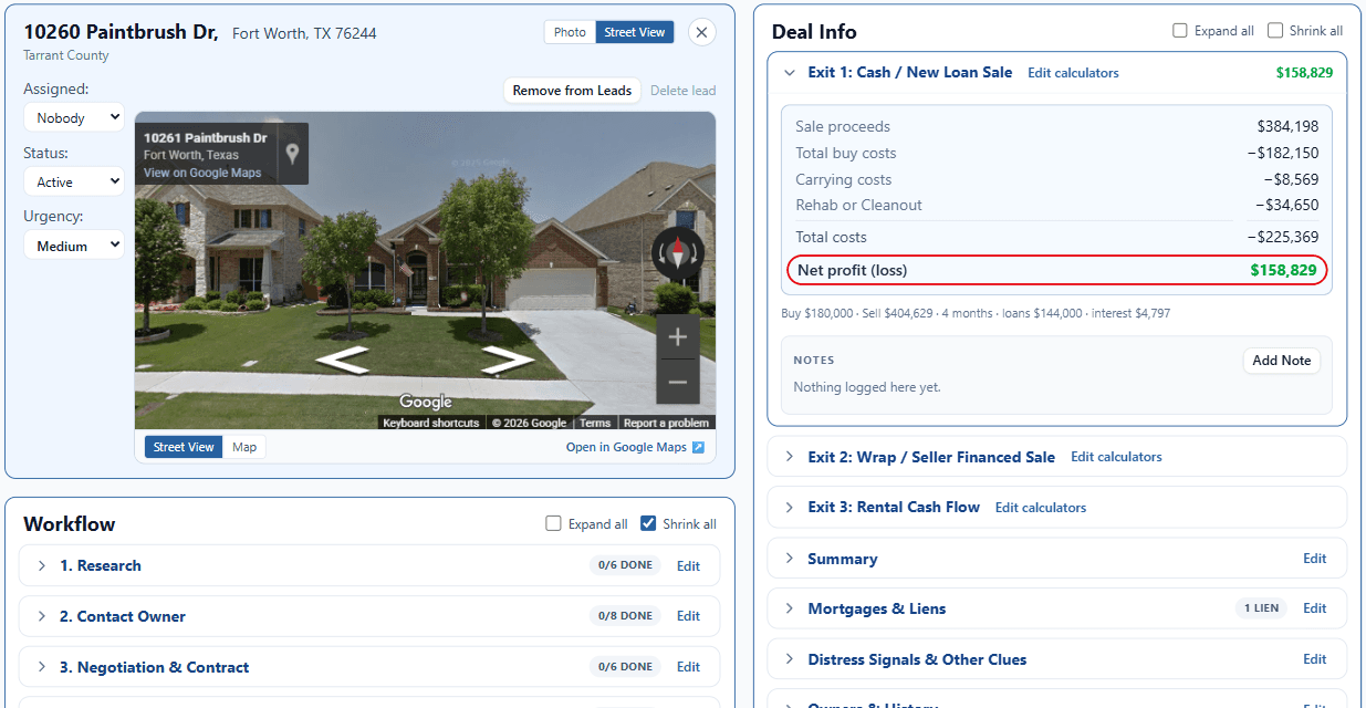 High equity pre-foreclosure in Tarrant County, shown in ForeclosureLeads